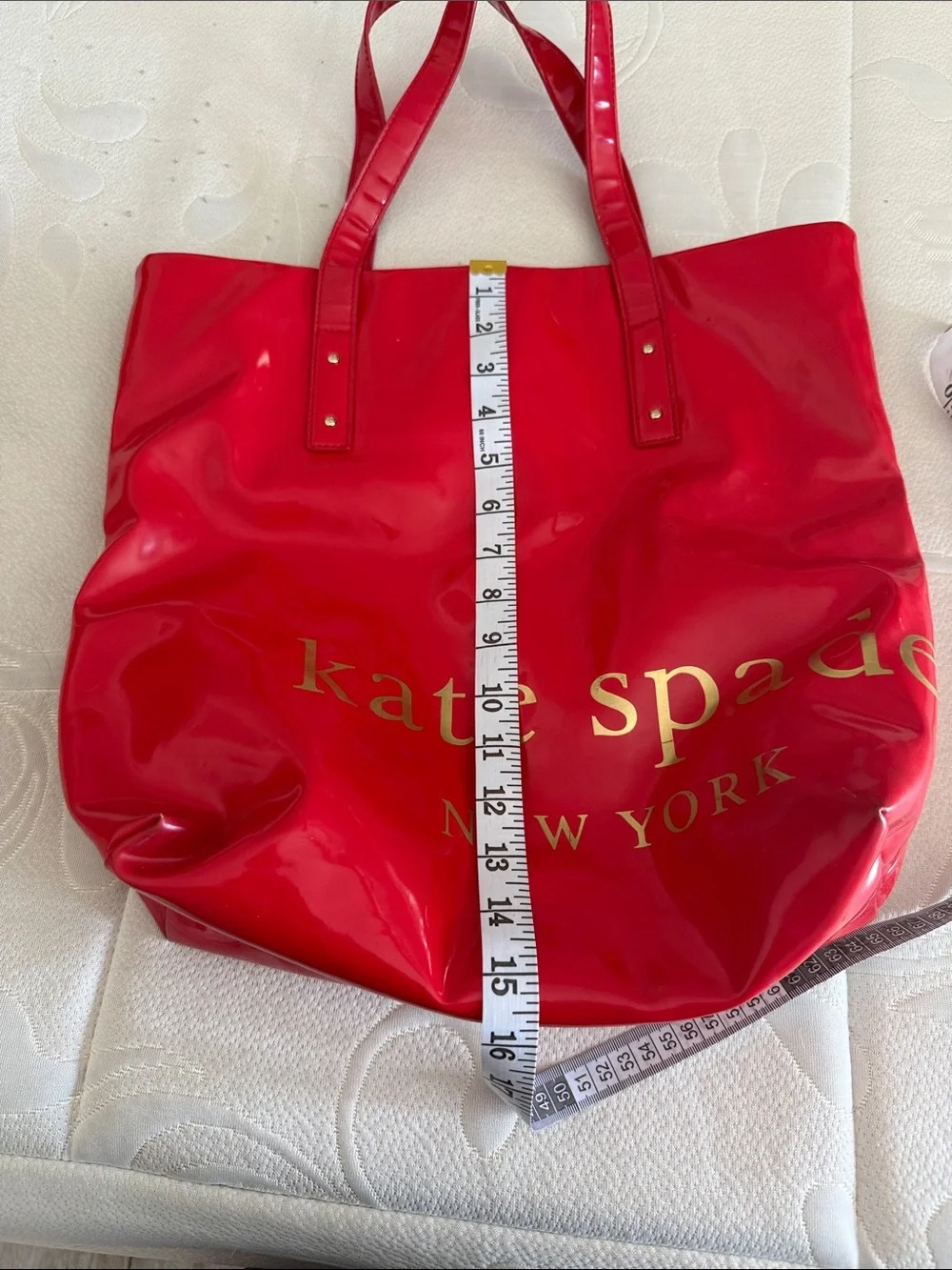 kate spade Red Patent Leather Tote with Gold Logo
